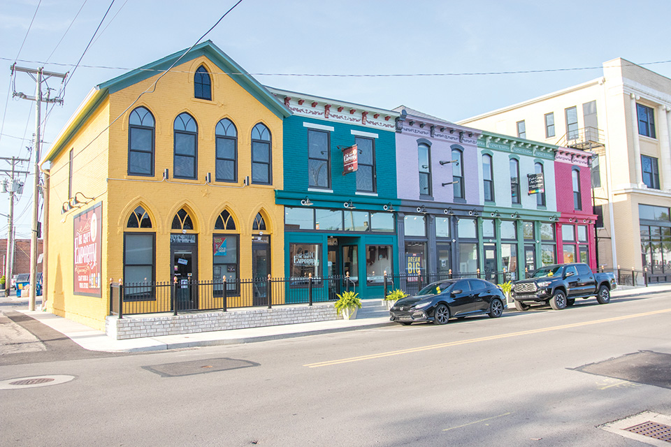 Bellefontaine’s colorful Rainbow Row storefronts (photo courtesy of Small Nation)