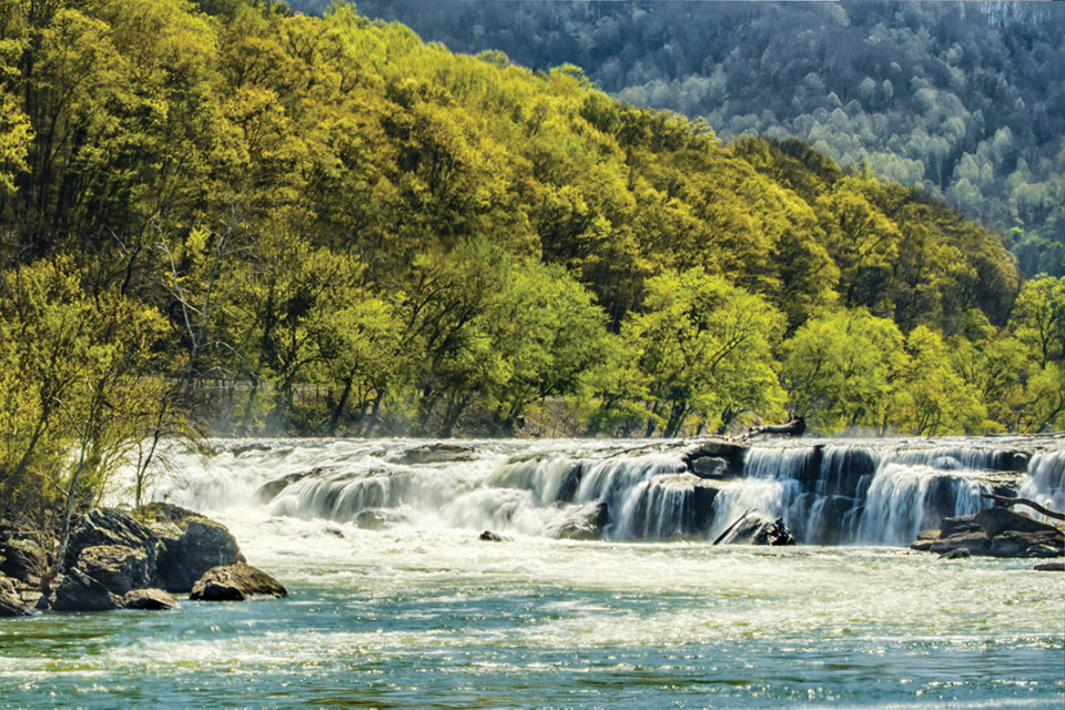 Sandstone Falls at New River Gorge National Park & Preserve in West Virginia (photo by Gloria Spellman / New River Gorge NPS)