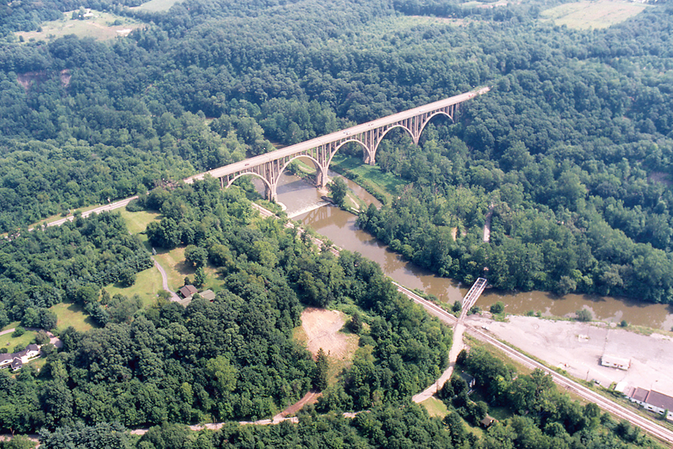 Aerial view of Station Road Bridge Area in the 1970s (photo by NPS Collection)