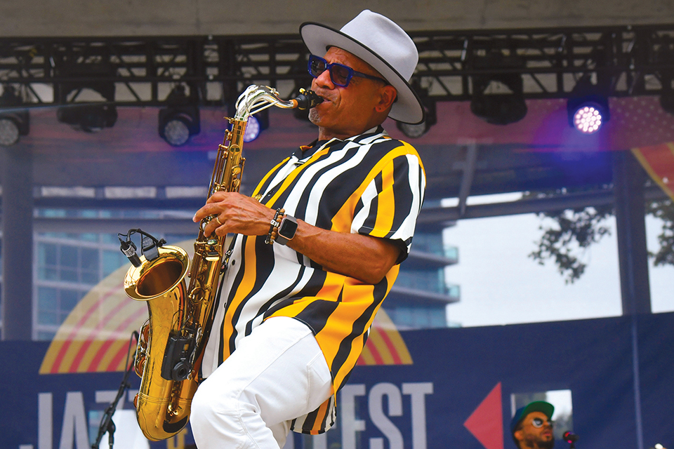 Man playing saxophone at Columbus Jazz and Rib Fest (photo by Randall L. Schieber)