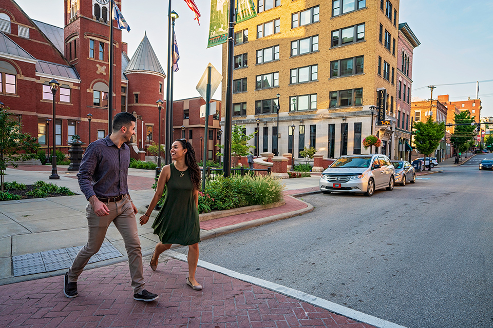 Couple walking in downtown Morgantown, West Virginia (photo courtesy of Ascend Morgantown)