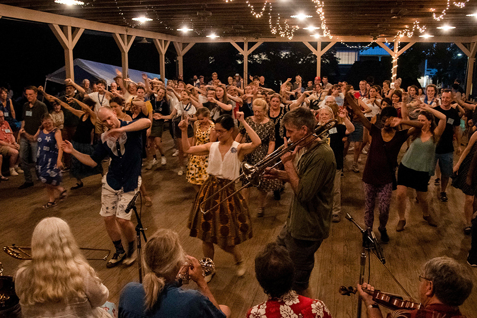 People dancing at a festival at Augusta Heritage Center in Elkins (photo courtesy of Elkins County Tourism)
