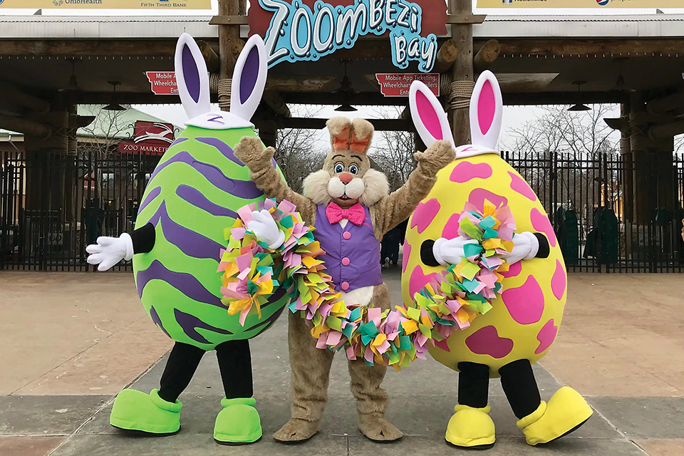 Bunny and egg characters at Columbus Zoo and Aquarium’s Eggs, Paws and Claws (photo courtesy of Columbus Zoo and Aquarium)