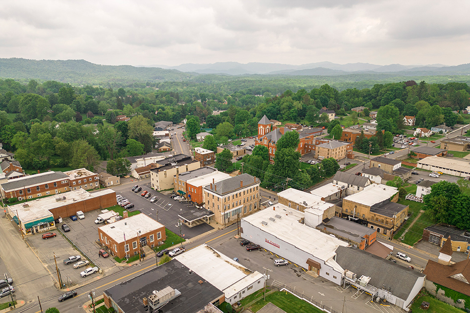 Aerial view of Fayetteville, West Virginia (photo courtesy of West Virginia Department of Tourism)
