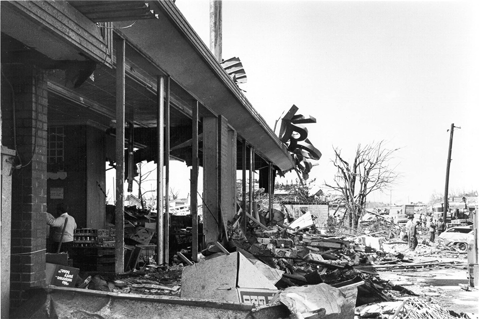 Destruction of Xenia Kroger after the 1974 tornado hit (photo courtesy of Greene County Public Library)