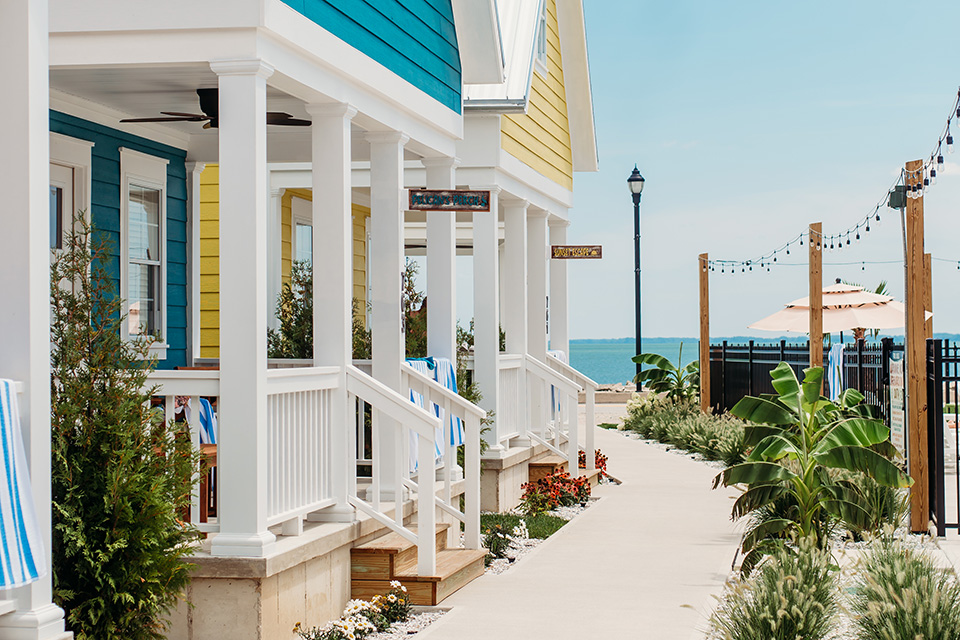 Colorful townhomes at Celina’s Boardwalk Village (photo courtesy of Grand Lake Region Visitors Center)