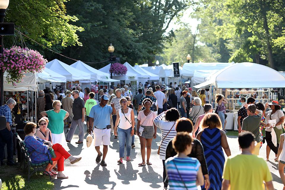 People walking at Cain Park Arts Festival in Cleveland Heights (photo courtesy of Cain Park Arts Festival)