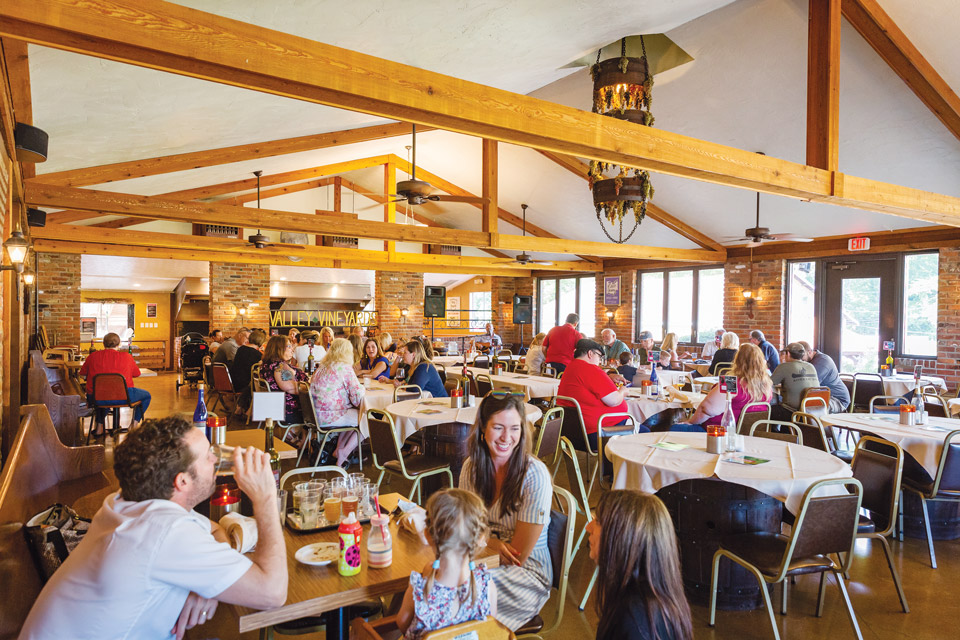 People talking and having drinks at Valley Vineyards in Morrow (photo by Matthew Allen)