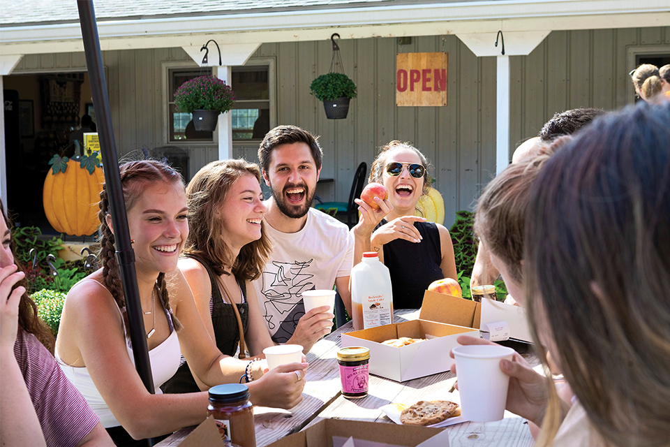 Friends at apple orchard