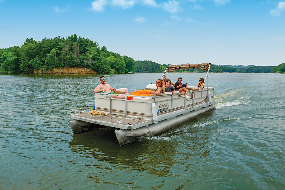 People on a pontoon boat at Seneca Lake (photo courtesy of MWCD)